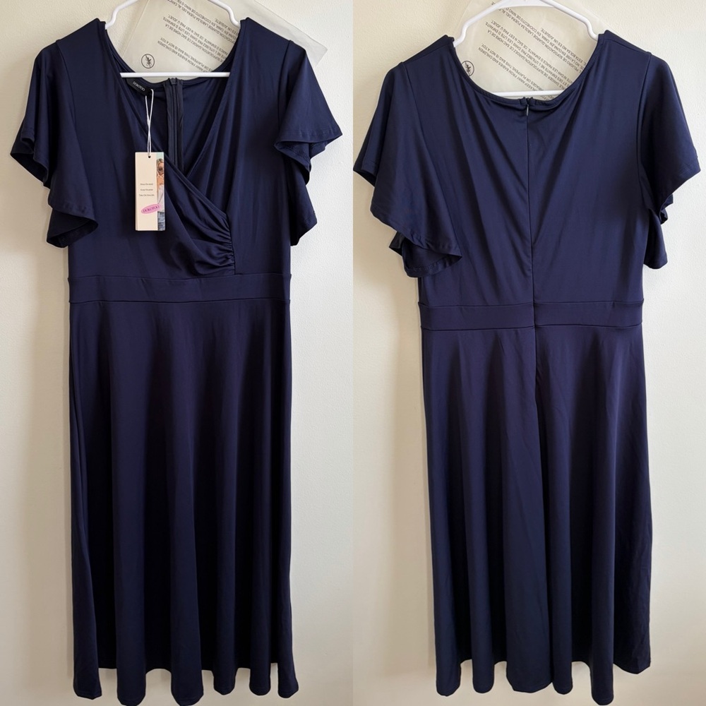 🍓$5 Pick!🍓 Elegant Flutter Sleeve V-Neck Midi Dress - Picture 8 of 9